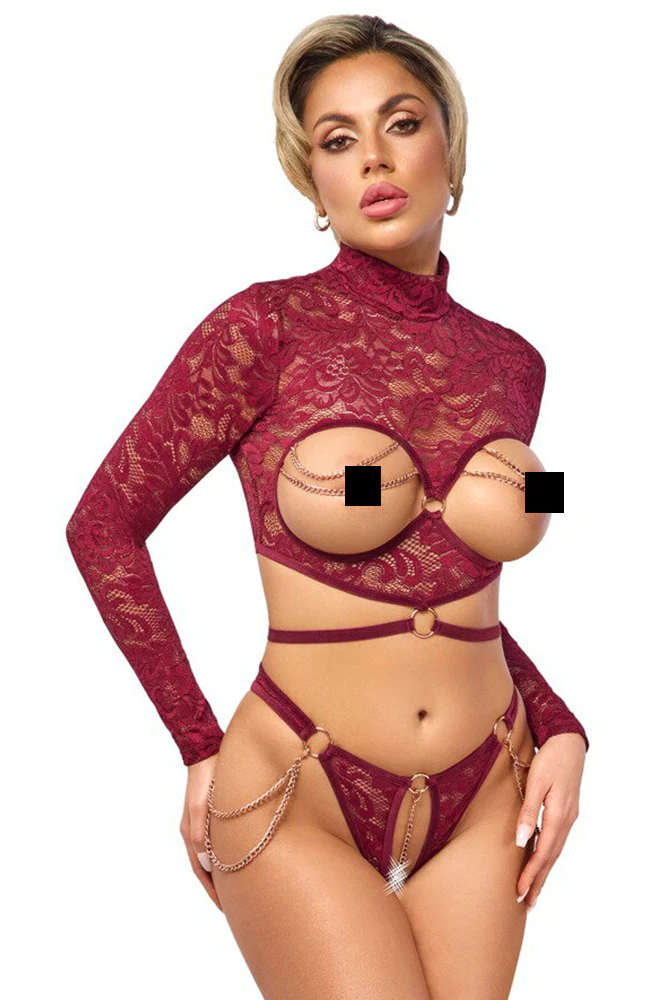 Abierta Fina Red Lace Set - Image 2