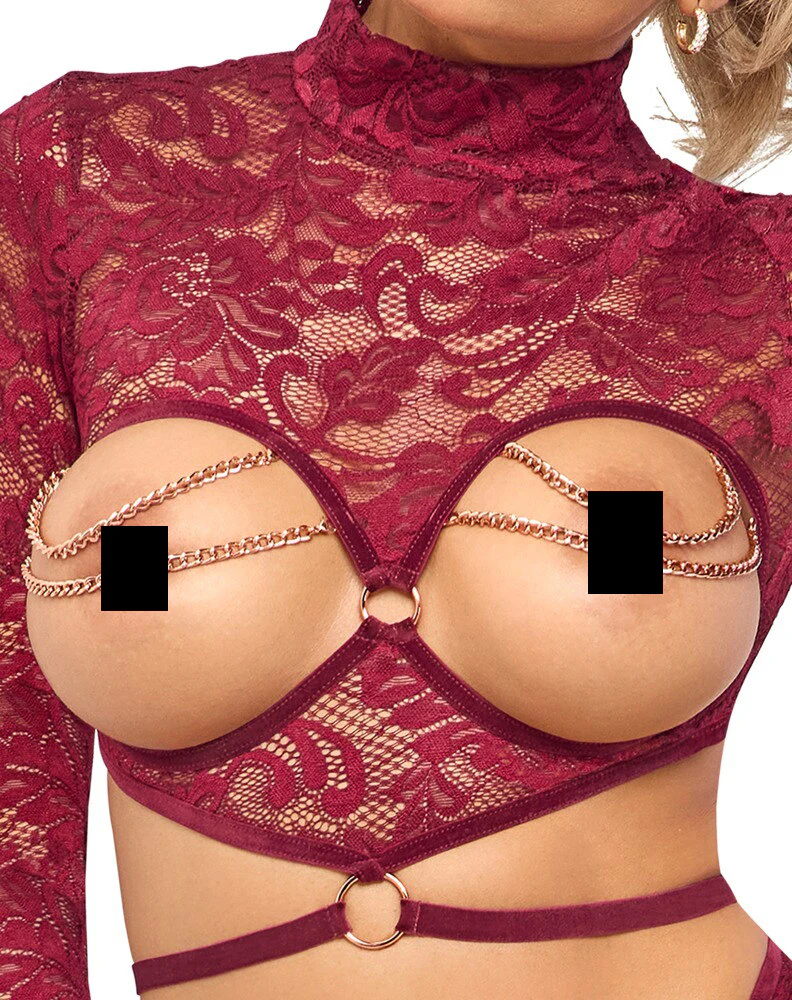 Abierta Fina Red Lace Set - Image 6