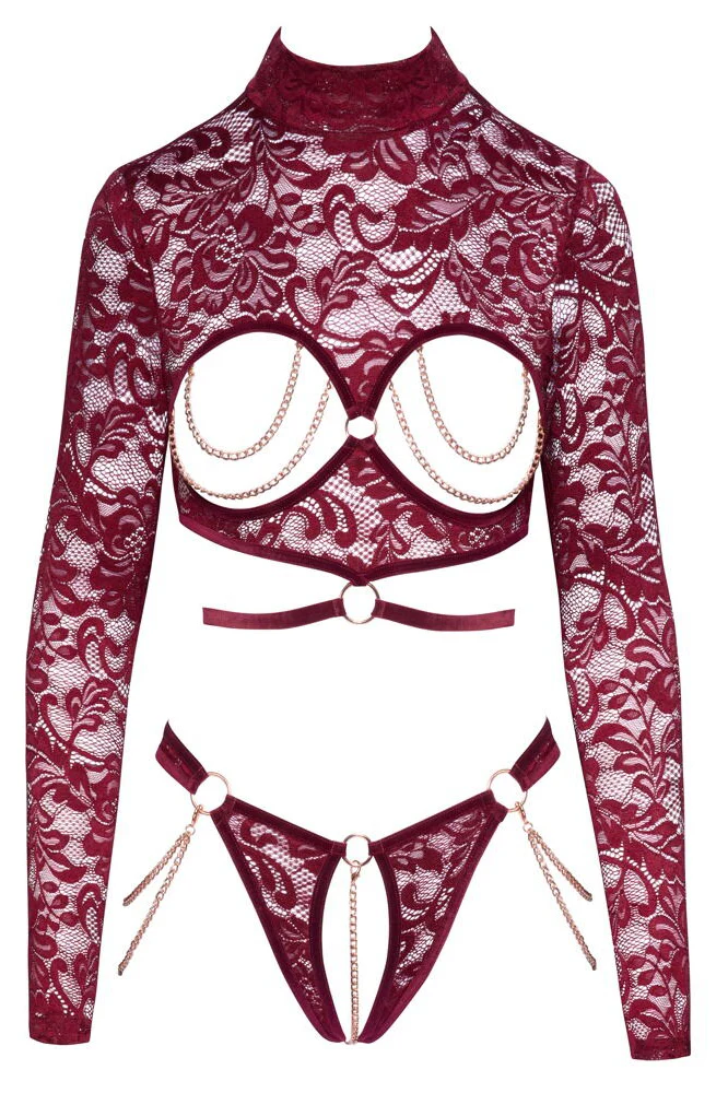 Abierta Fina Red Lace Set - Image 9