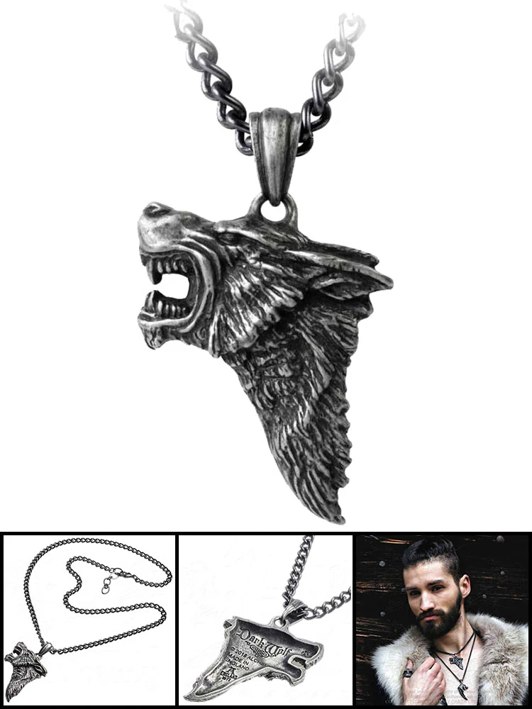Alchemy Gothic Dark Wolf Pendant P833 - Image 6