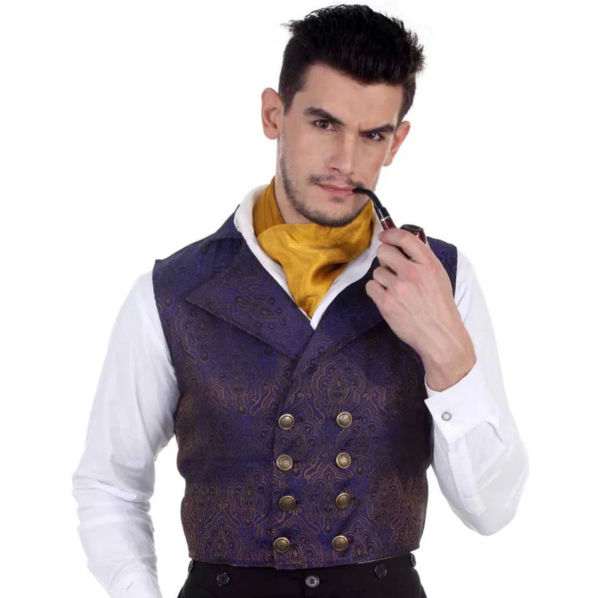 Aristocrat Steampunk Waistcoat Blue Gold (M) - Image 3