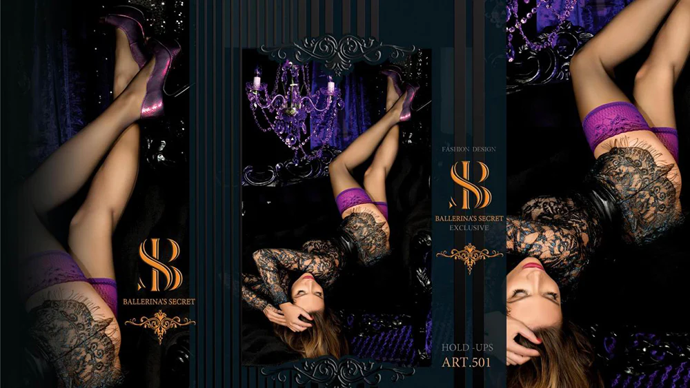 Ballerina 501 Hold Ups Stockings Black Purple - Image 2
