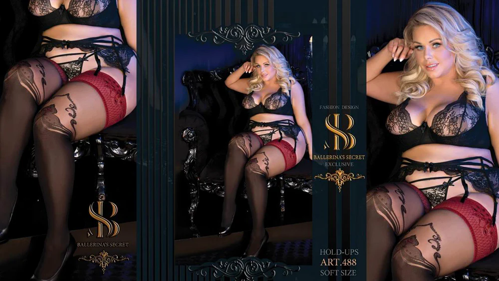 Ballerina 488 Hold Ups Stockings Plus Size Black Skin - Image 2