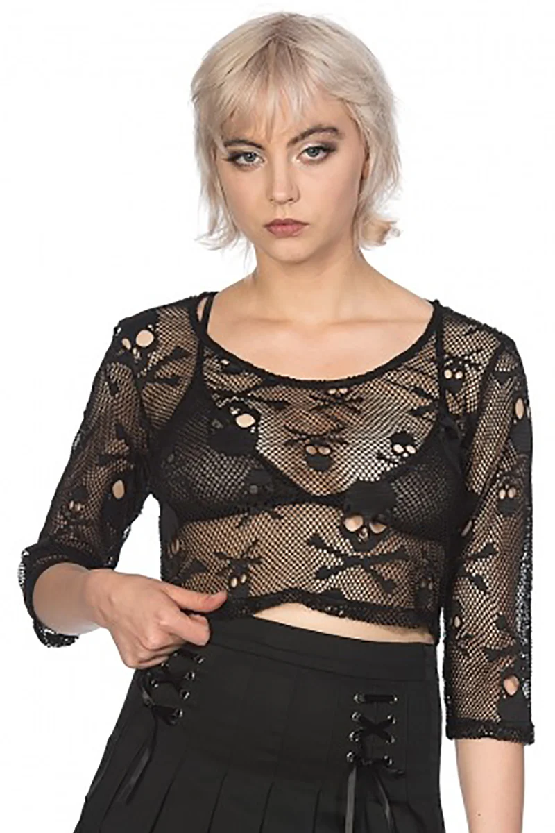 Banned Skull Crop Top Black (M,L,XL)