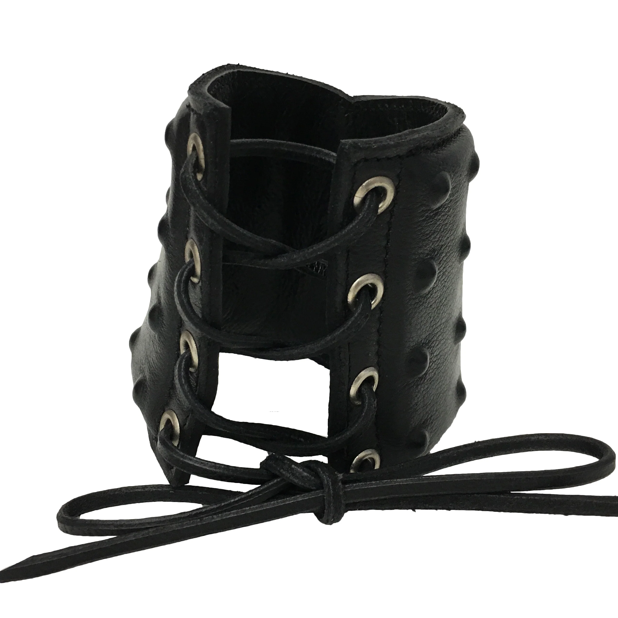 Black Leather Lace Up Studded Gauntlet - Image 3