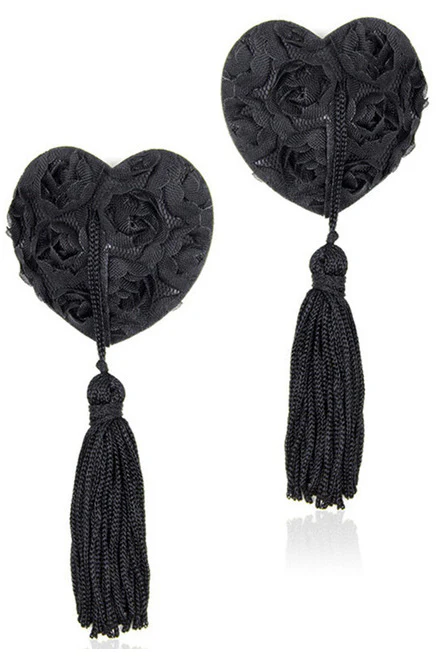 Black Rose Heart Nipple Tassels