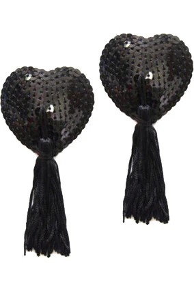 Black Sequin Heart Nipple Tassels