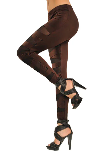 Brown Bandage Mesh Leggings - Image 3