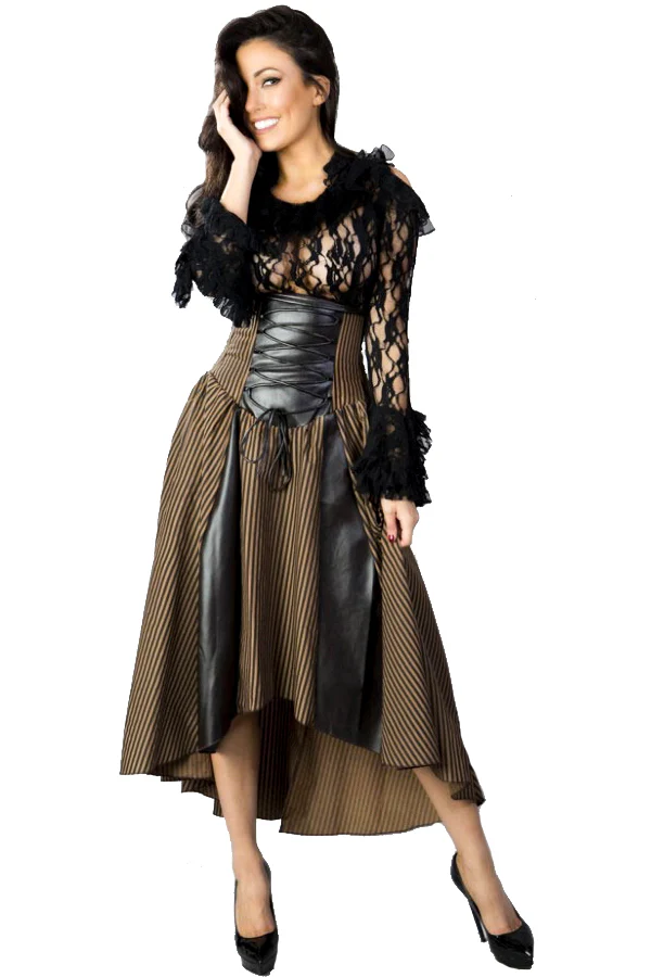 Burleska Clara Steampunk High Waisted Skirt Brown - Image 2