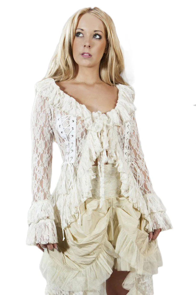 Burleska Morticia Lace Steampunk Top Cream (XL, 2XL)