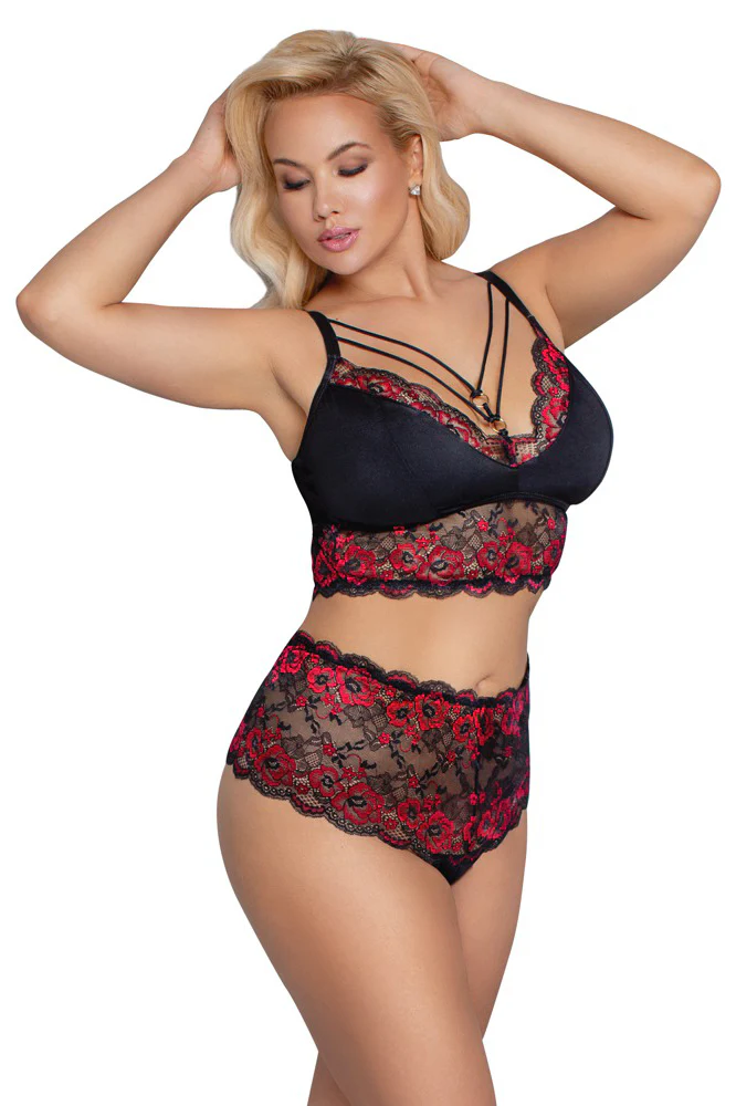 Cottelli Curves Plus Size Red Black Lingerie Set - Image 3
