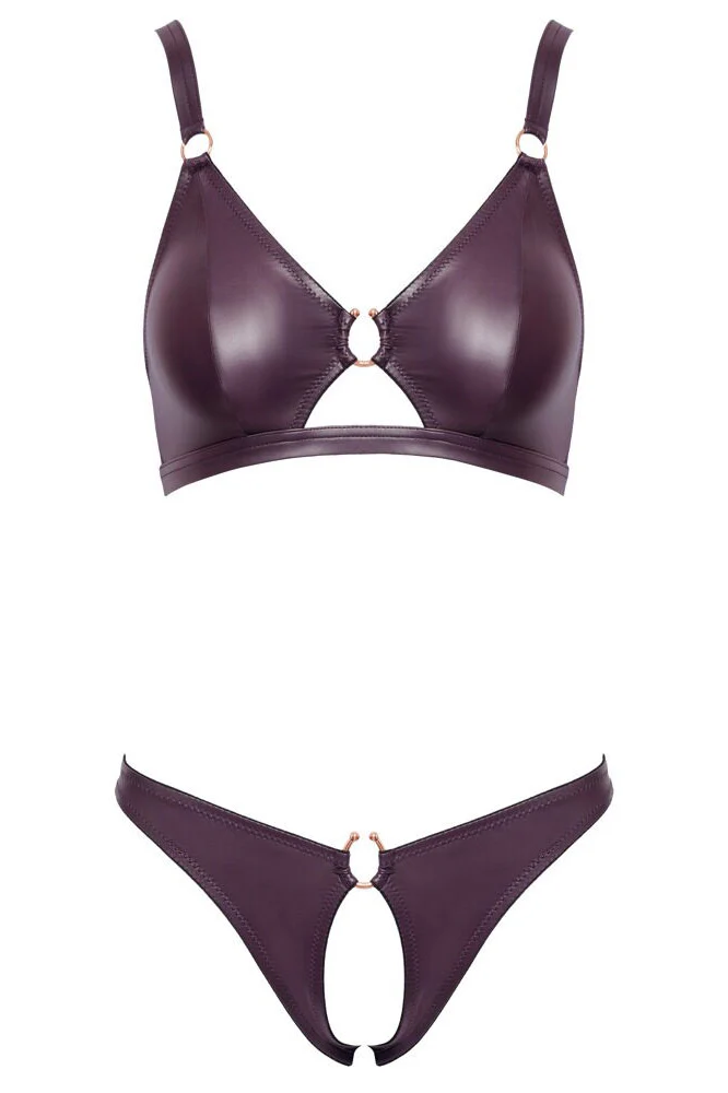 Cottelli Lingerie Purple Wetlook Set - Image 7