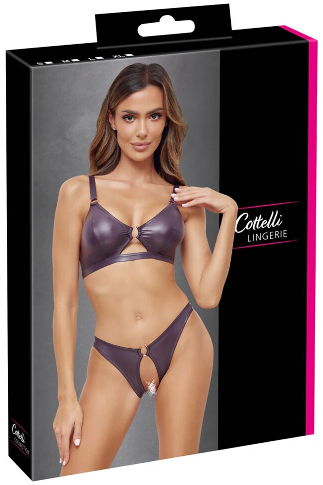 Cottelli Lingerie Purple Wetlook Set - Image 9