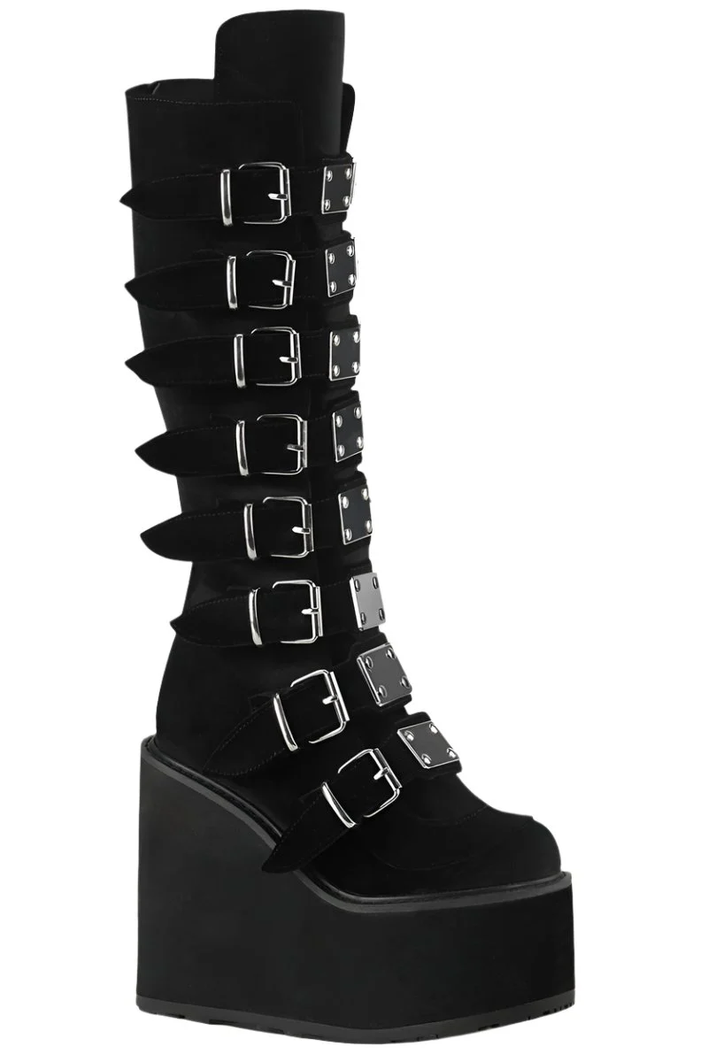 DemoniaCult SWING 815 Black Velvet Boots (UK5, 6) - Image 2