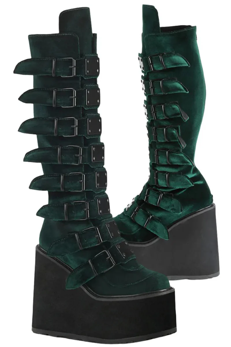 DemoniaCult SWING 815 Emerald Velvet Boots (UK4, 8)