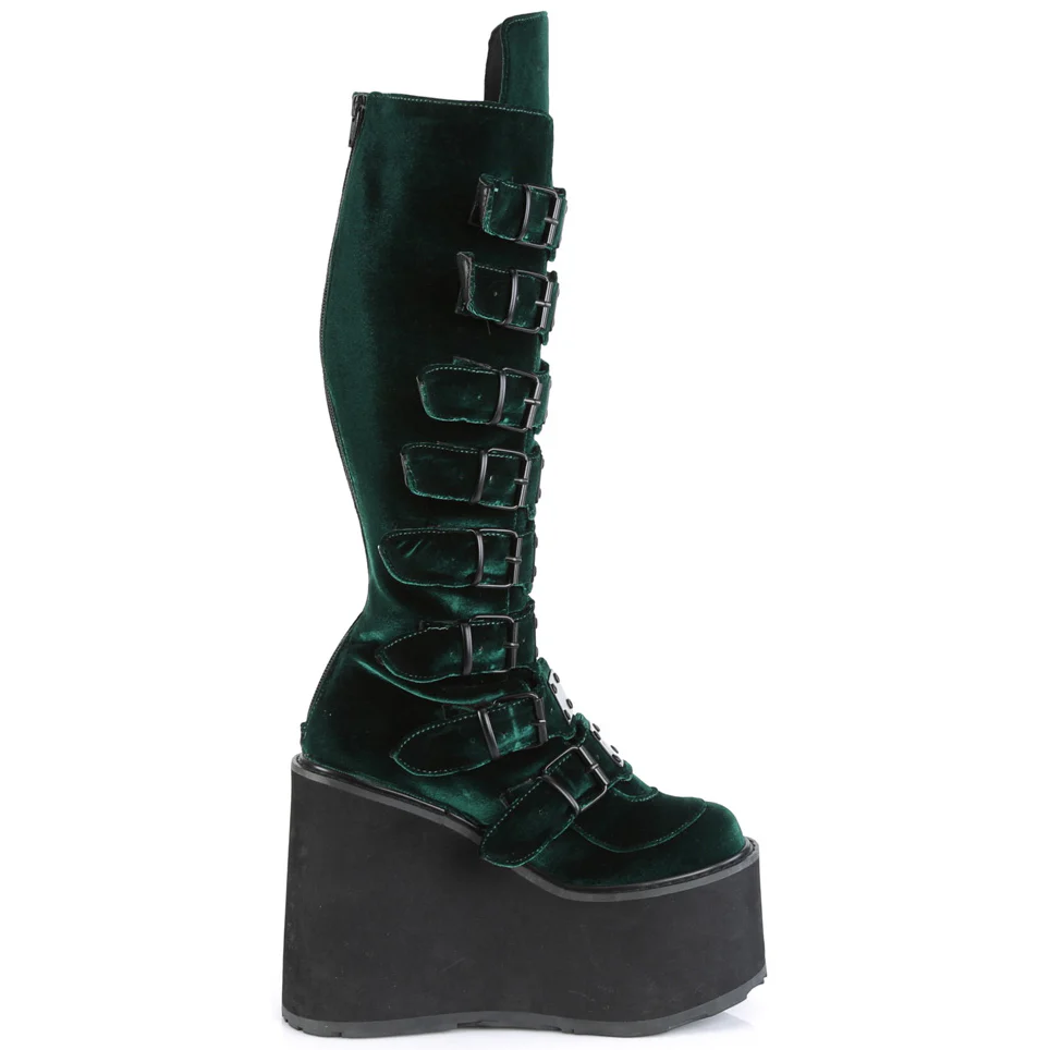 DemoniaCult SWING 815 Emerald Velvet Boots (UK4, 8) - Image 6
