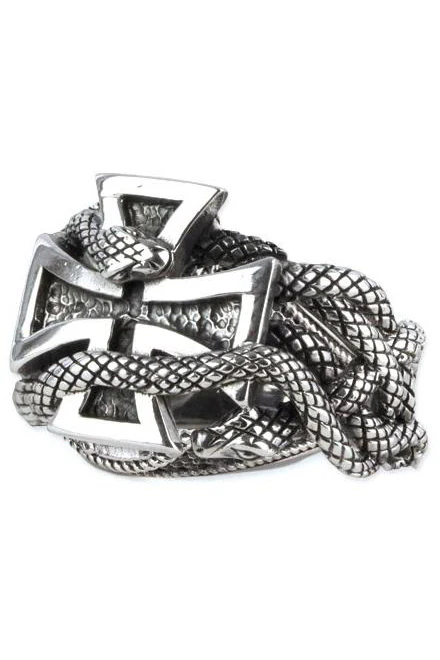 Echt etNox Snake Iron Cross Ring Sterling Silver