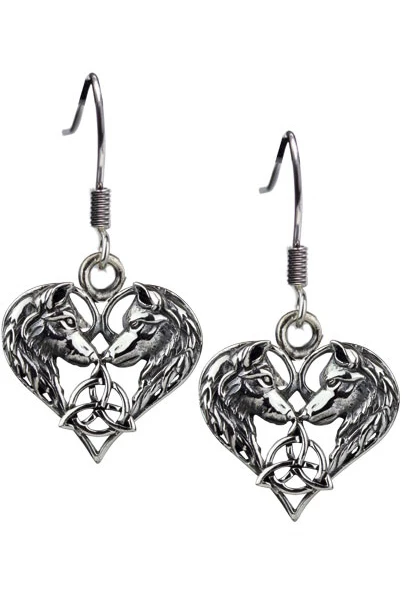 etNox Wolf Heart Silver Earrings
