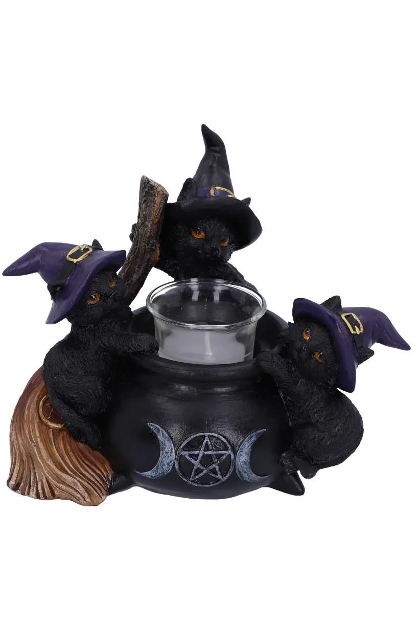 Familiar Cauldron Witches Cat Candle Holder