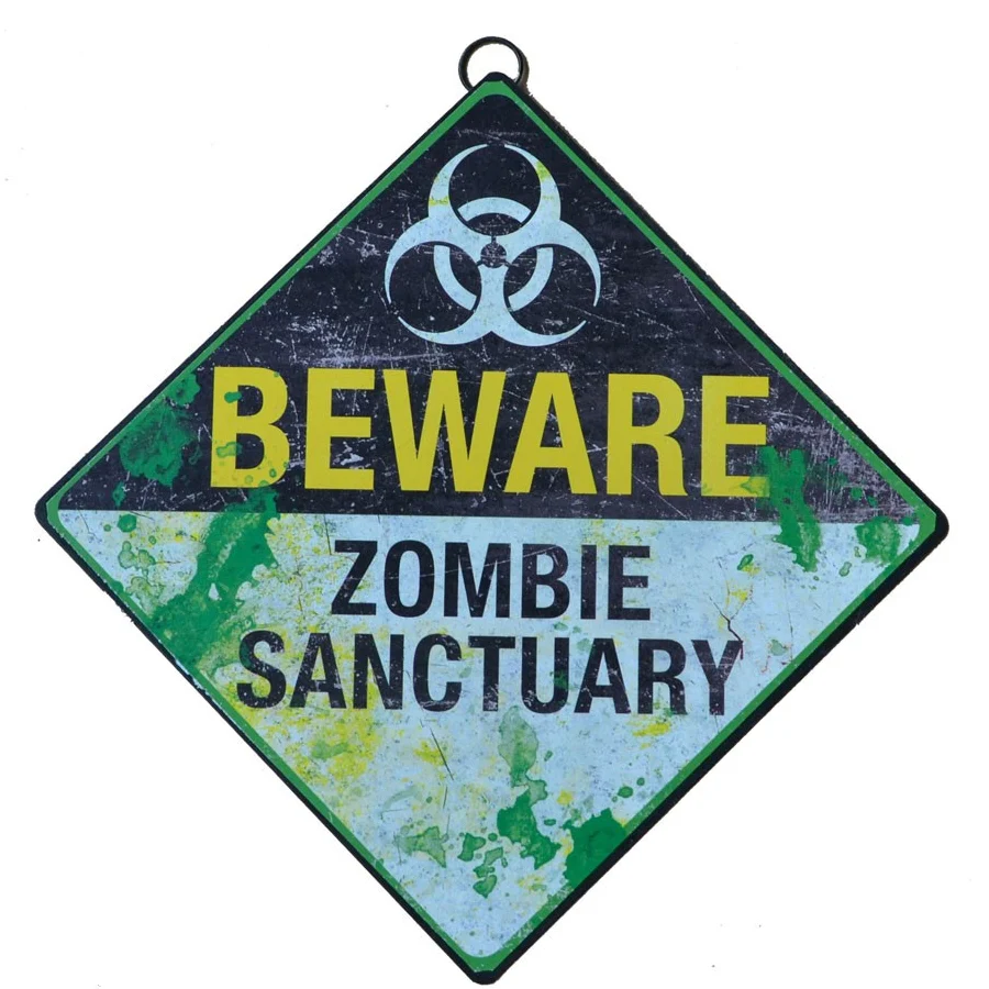 Beware Zombie Sanctuary Metal Sign - Image 3