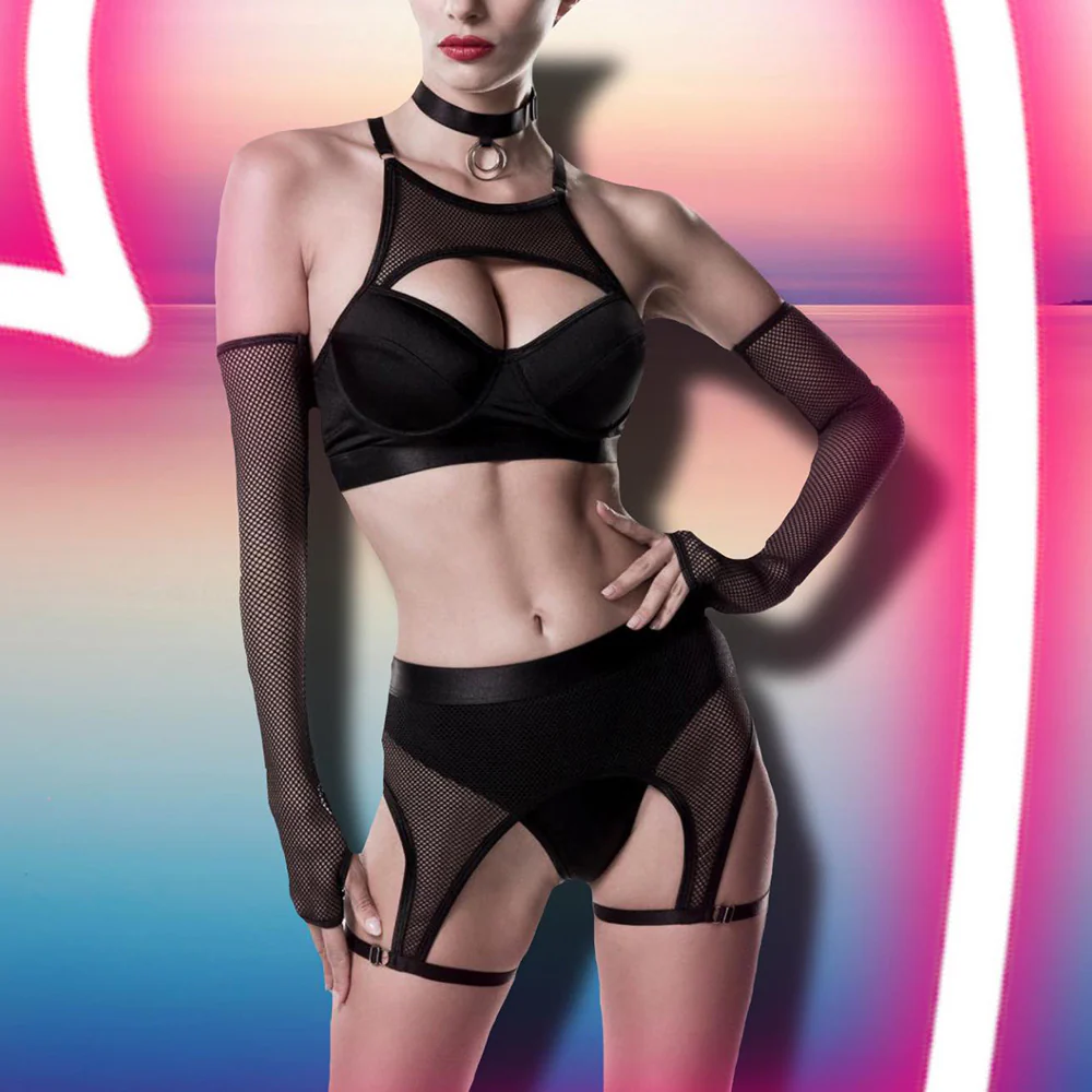 Grey Velvet Erotic Lingerie Set - Image 2