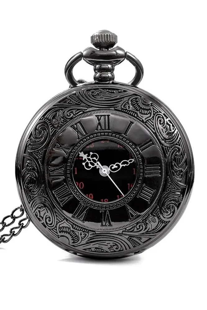 Gunmetal Steampunk Pocket Watch with Necklace Chain