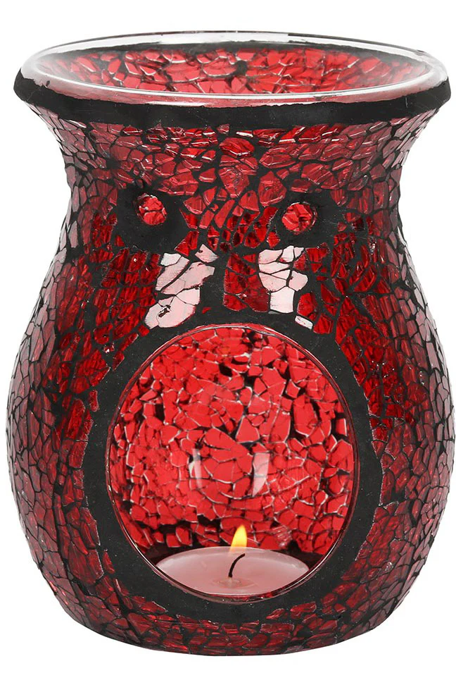 Large Red Crackle Glass Oil Burner