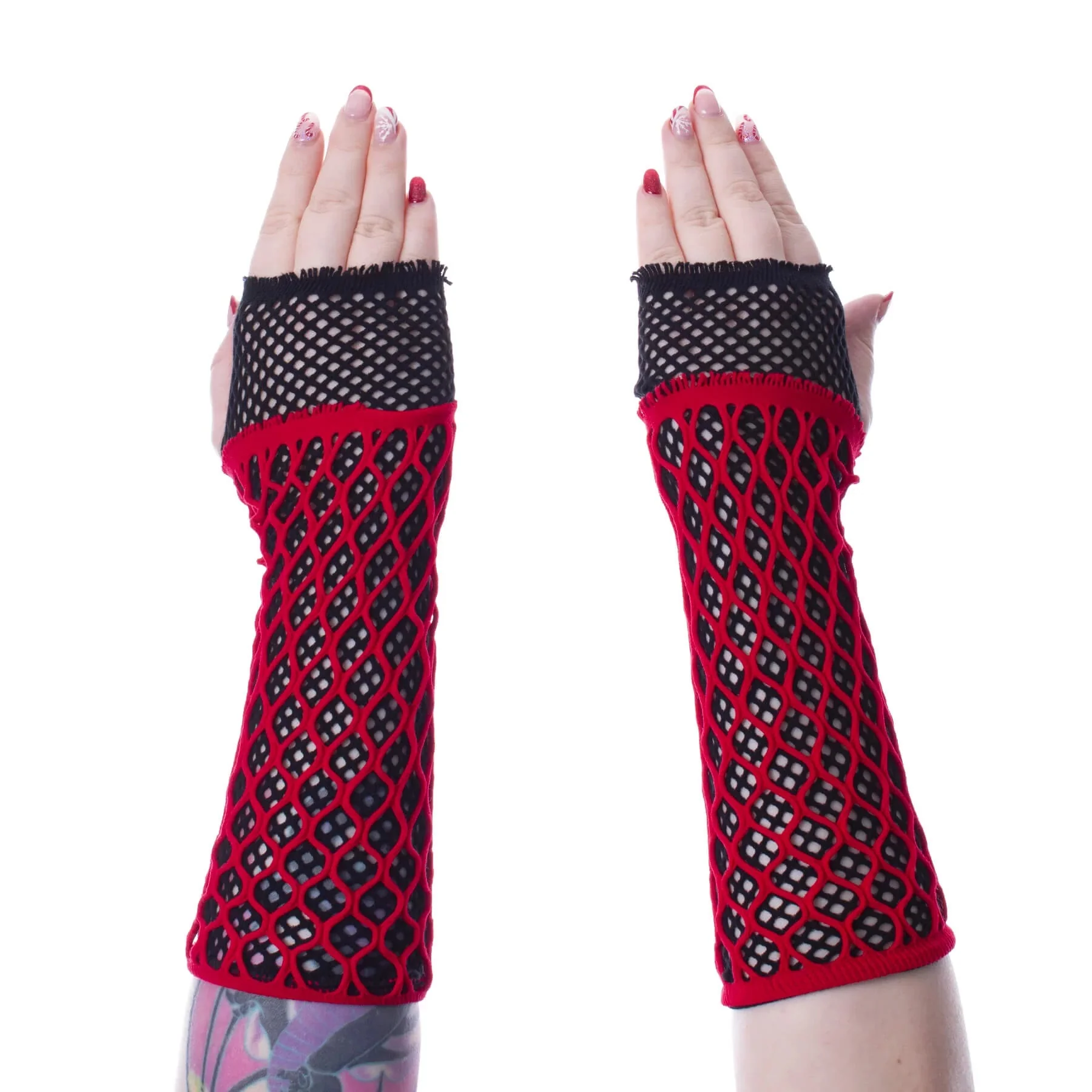 Lolita Mesh Gloves Black/Red - Image 2
