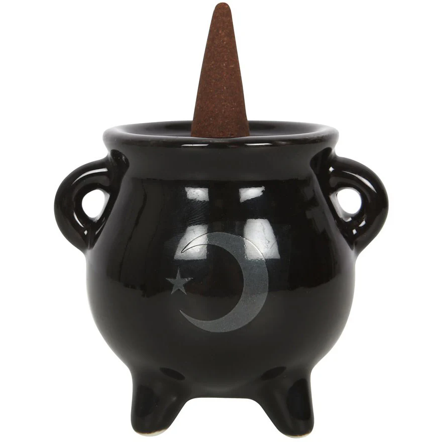 Mystical Moon Cauldron Ceramic Incense Holder - Image 2