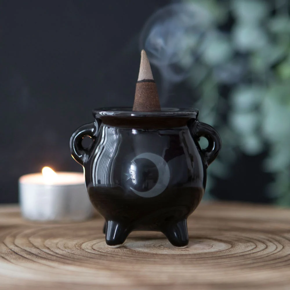 Mystical Moon Cauldron Ceramic Incense Holder - Image 5