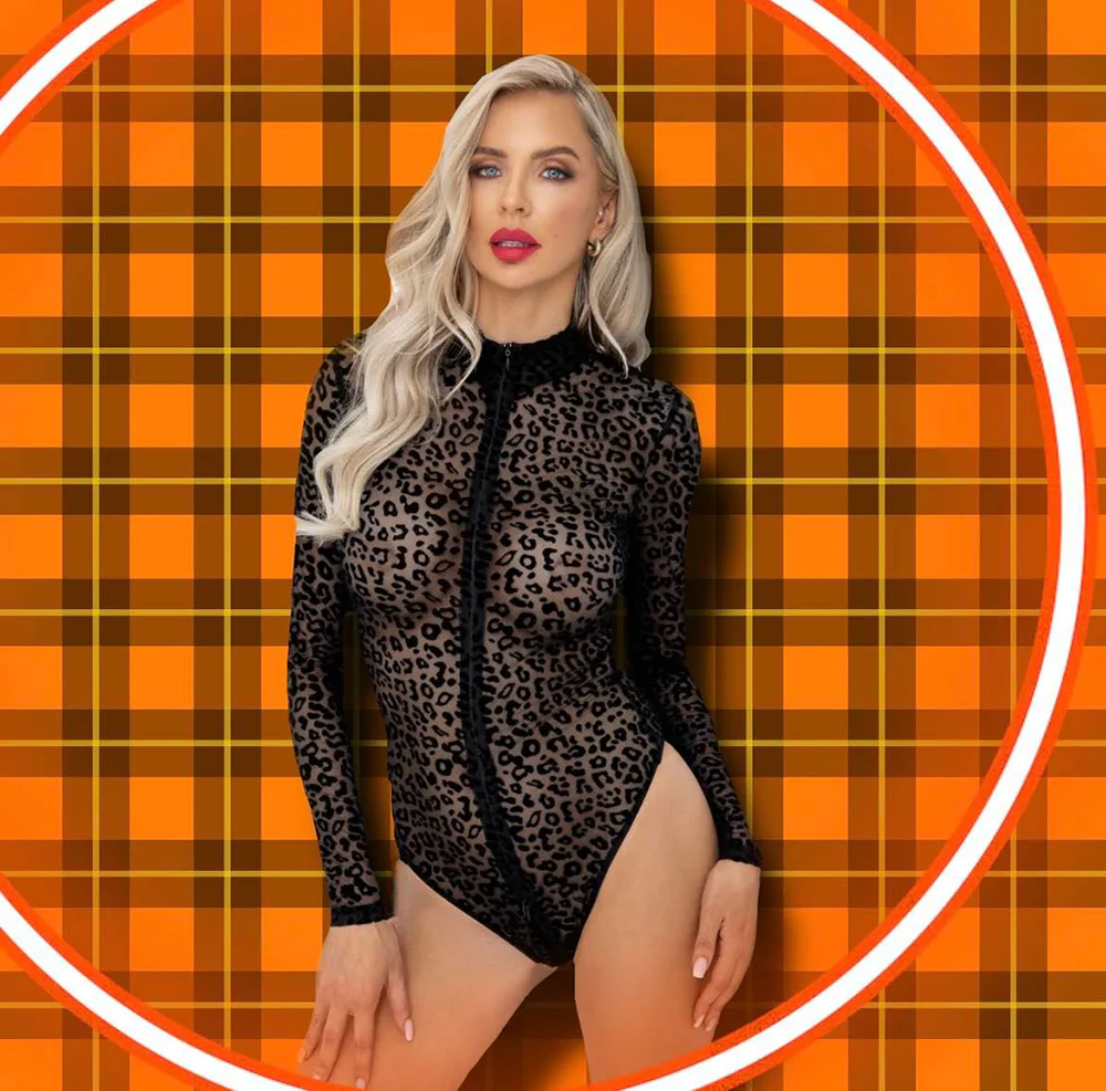 Noir Handmade Leopard Flock Bodysuit - Image 2