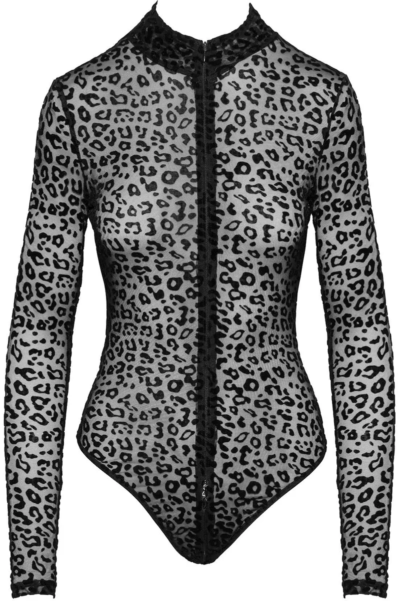 Noir Handmade Leopard Flock Bodysuit - Image 7