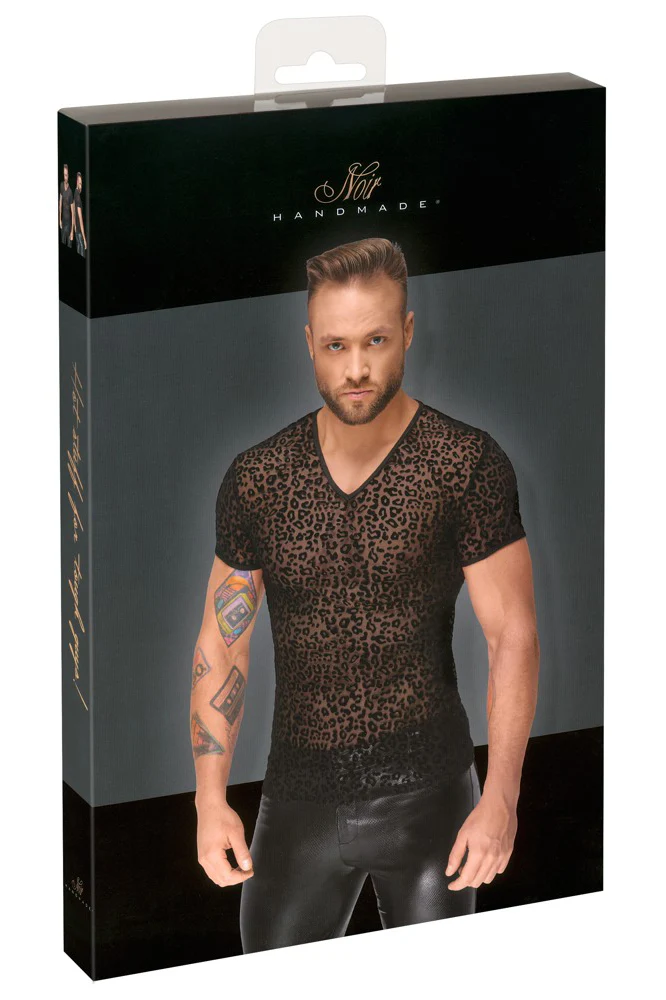 Noir Handmade Leopard Flock V-neck T-Shirt - Image 8