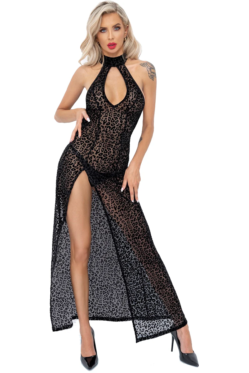 Noir Handmade Long Leopard Flock Dress - Image 4