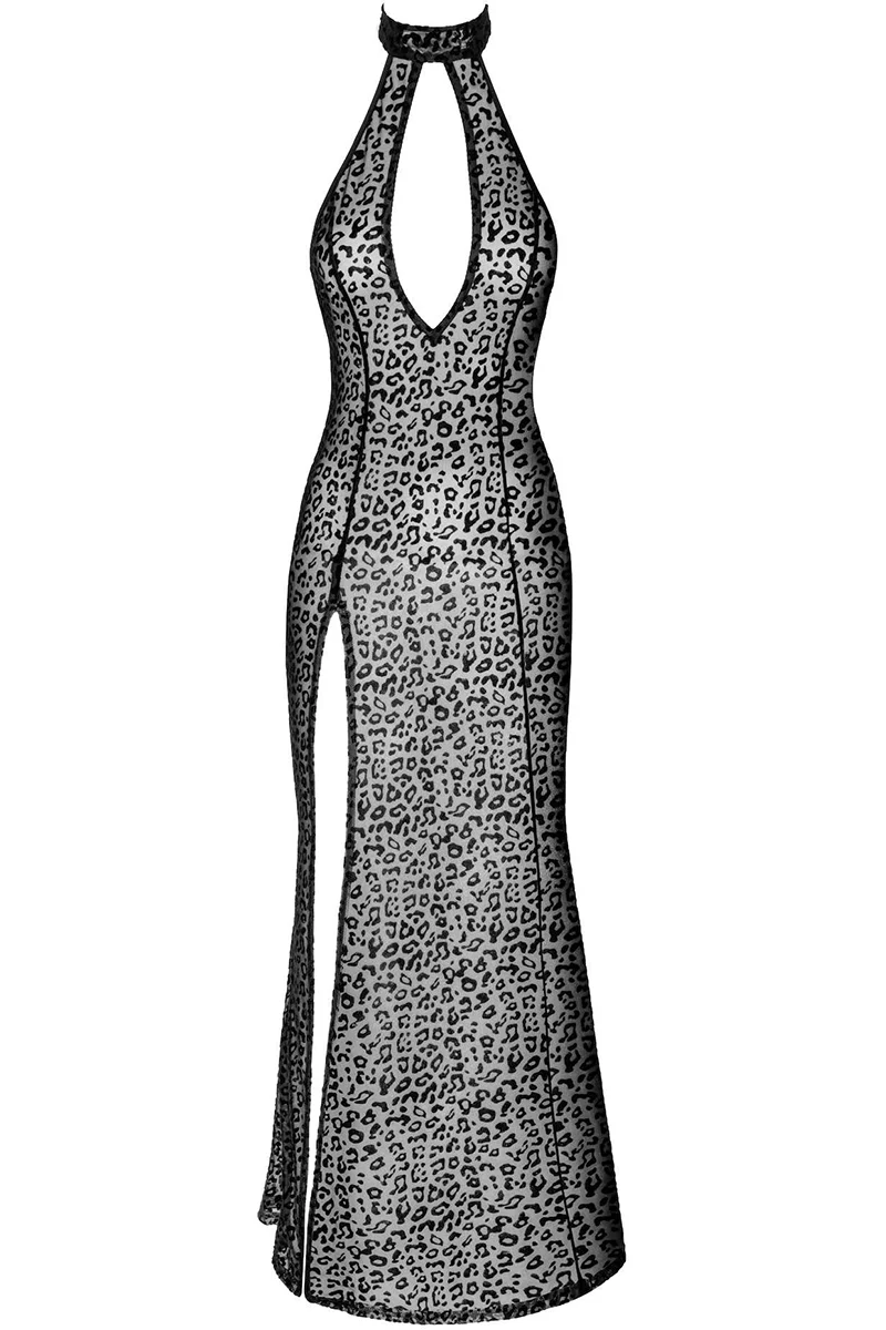 Noir Handmade Long Leopard Flock Dress - Image 6