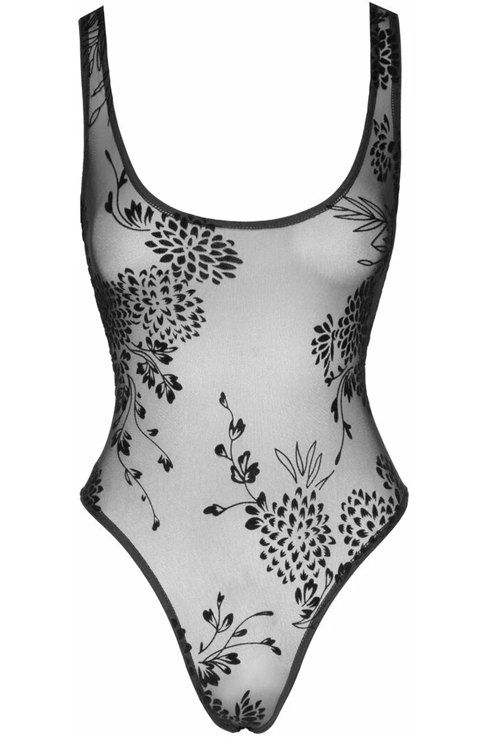 Noir Handmade Tulle Body with Patterned Flock Embroidery - Image 8