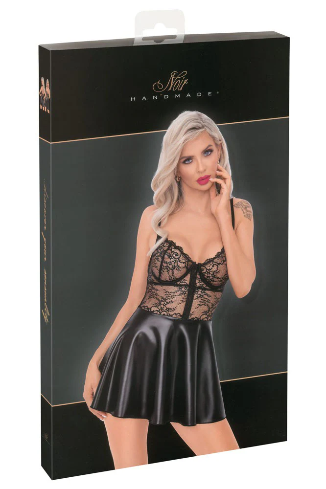 Noir Handmade Wetlook and Lace Dress - Image 5