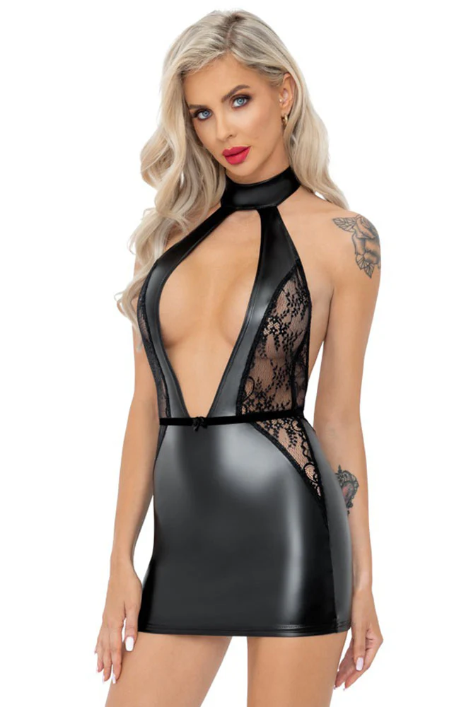 Noir Handmade Wetlook Lace Party Dress (XL) - Image 4