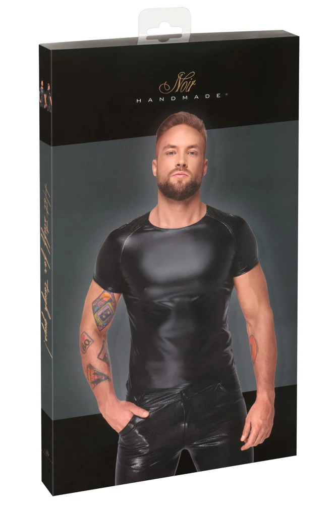 Noir Handmade Wetlook T-Shirt with Wetlook Sleeves - Image 10