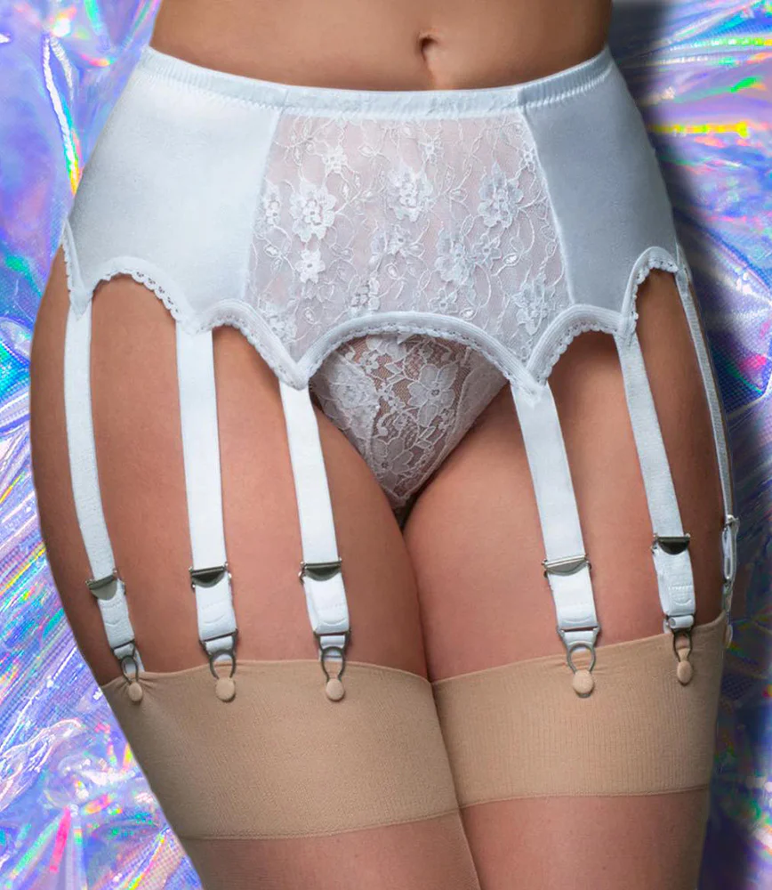 Nylon Dreams 10 Strap Suspender Belt White - Image 2