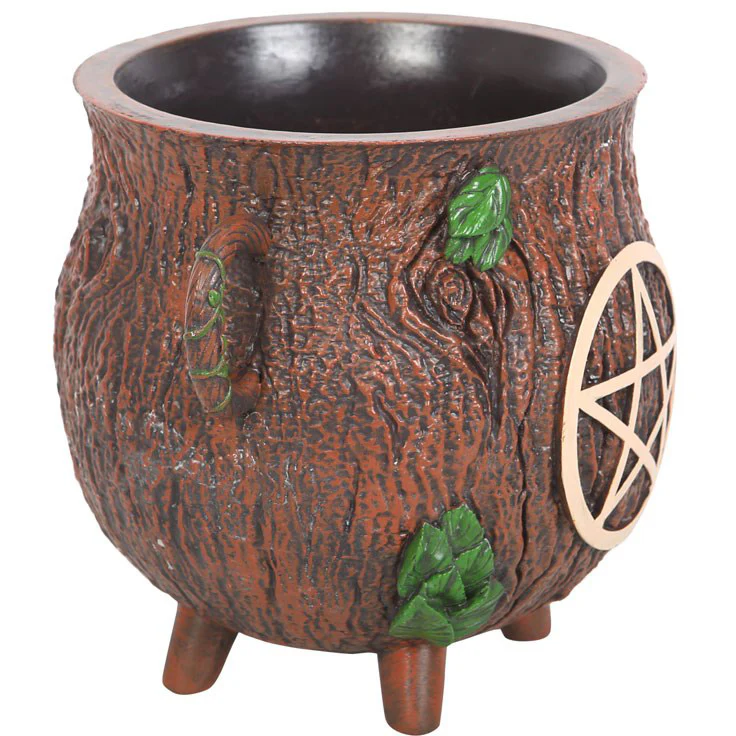 Pentagram Bark Effect Cauldron Plant Pot - Image 2