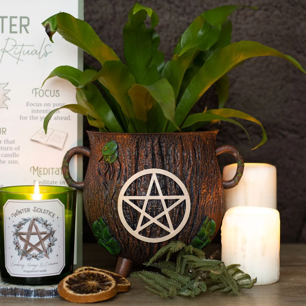 Pentagram Bark Effect Cauldron Plant Pot - Image 4