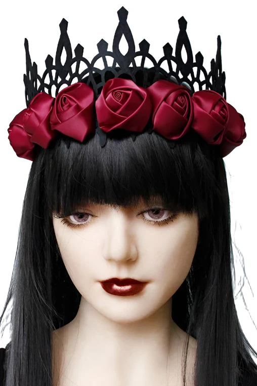 Red Satin Gothic Rose Crown