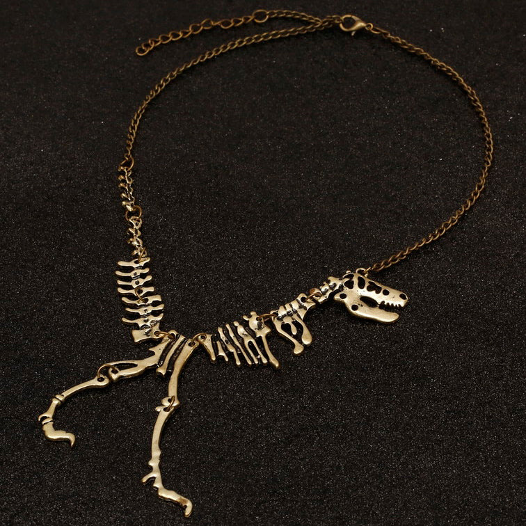 Steampunk Dinosaur Skeleton Necklace Antique Goldtone - Image 2