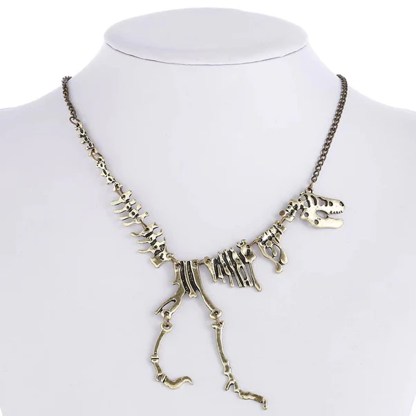 Steampunk Dinosaur Skeleton Necklace Antique Goldtone - Image 3