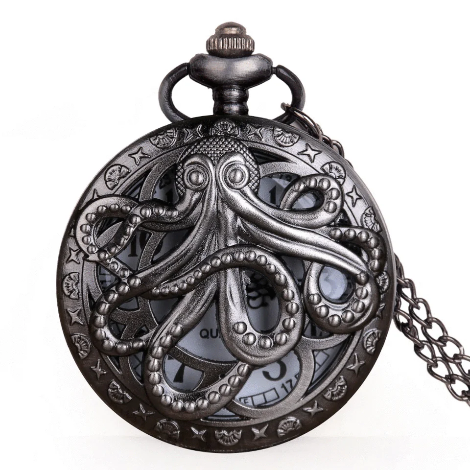 Steampunk Gunmetal Octopus Pocket Watch - Image 10