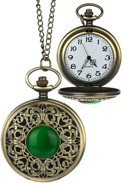 Steampunk Pocket Watch with green Cabochon