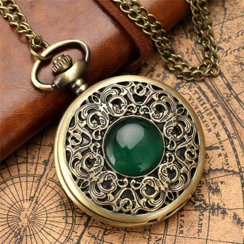 Steampunk Pocket Watch with green Cabochon - Image 2