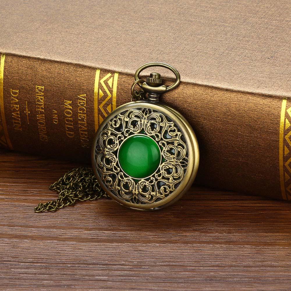 Steampunk Pocket Watch with green Cabochon - Image 4