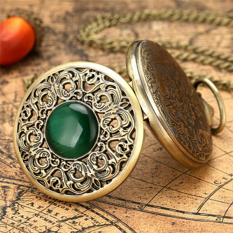 Steampunk Pocket Watch with green Cabochon - Image 5